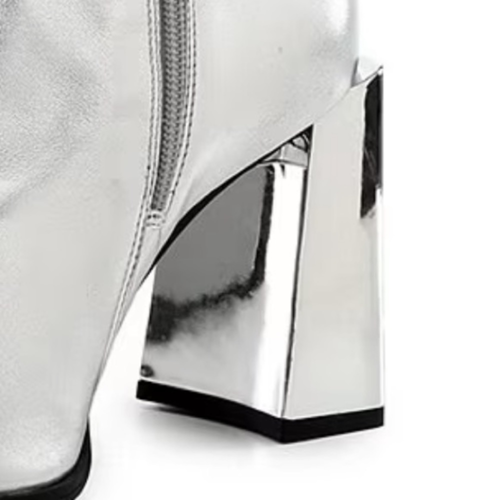Gianni Bini Silver Metallic Block Heel Ankle Boots - Picture 15 of 15
